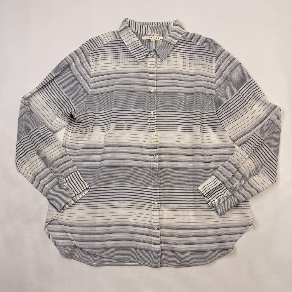Xirena Shirt Womens Large Blue Striped Button Front Long Sleeve Cotton Top